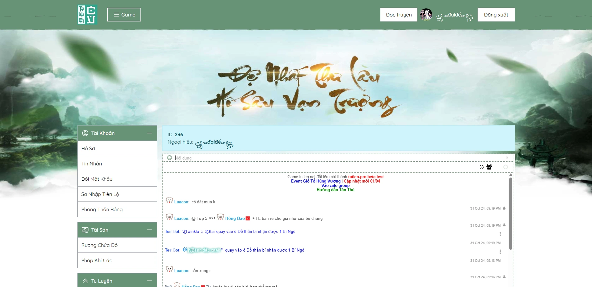 Tu tiên thăng cấp project screenshot